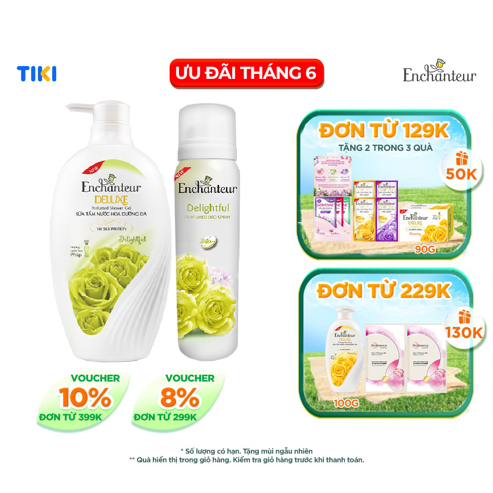 Combo Sữa Tắm Nước Hoa Dưỡng Da Delightful 650G + Xịt Khử Mùi Hương Nước Hoa Delightful 150ml