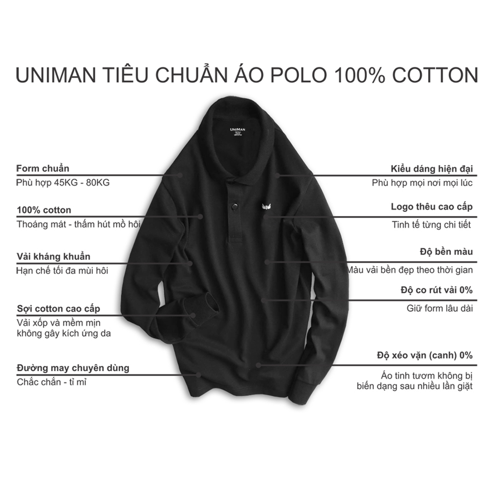 Áo Polo Nam Có Cổ Dài Tay, Logo Thêu Cao Cấp, Chất liệu Vải Cotton Cá Sấu 100%VNXK Cao Cấp, Thấm Hút Mồ Hôi, Co Giãn Đa Chiều