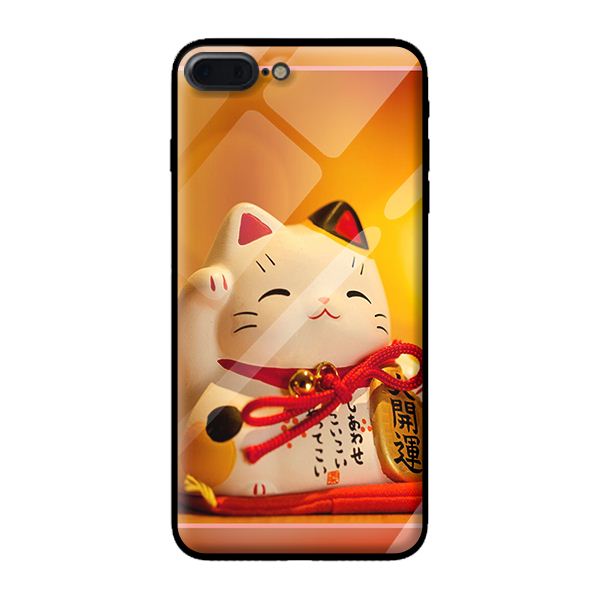 Ốp kính cường lực cho iPhone 7 Plus mẫu mèo may mắn 1 - Hàng chính hãng