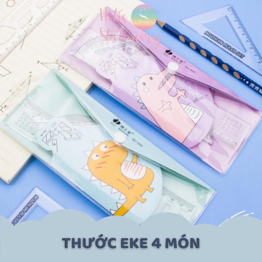 Bộ thước eke đo độ, đo góc trong suốt - 4 món