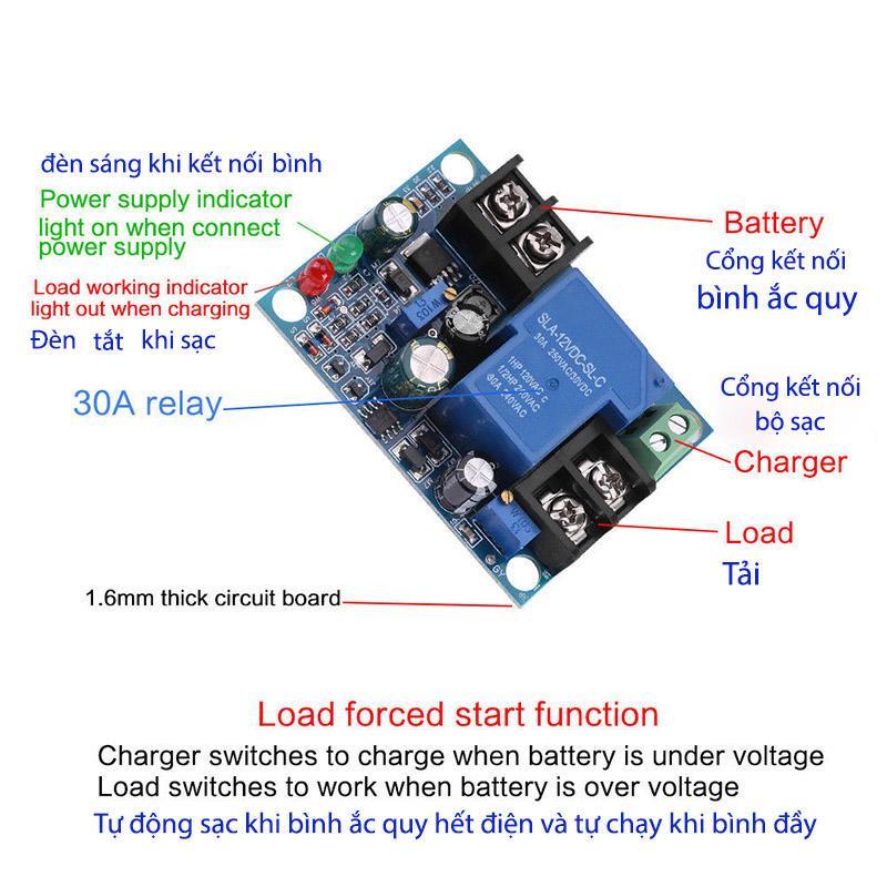 Module mạch kiểm soát và điều khiển tự động sạc bình ắc quy YX1708 -24VDC 30A