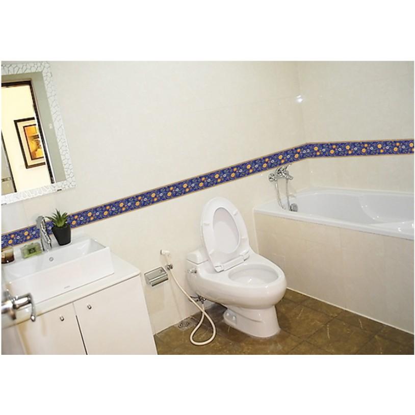Decal trang trí tường - Viền hoa văn xanh đậm tinh tế