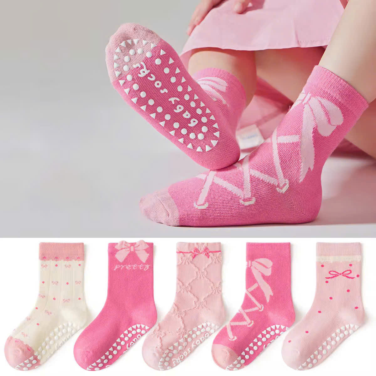 SET 5 ĐÔI TẤT VỚ NƠ HỒNG SIÊU XINH DỄ THƯƠNG