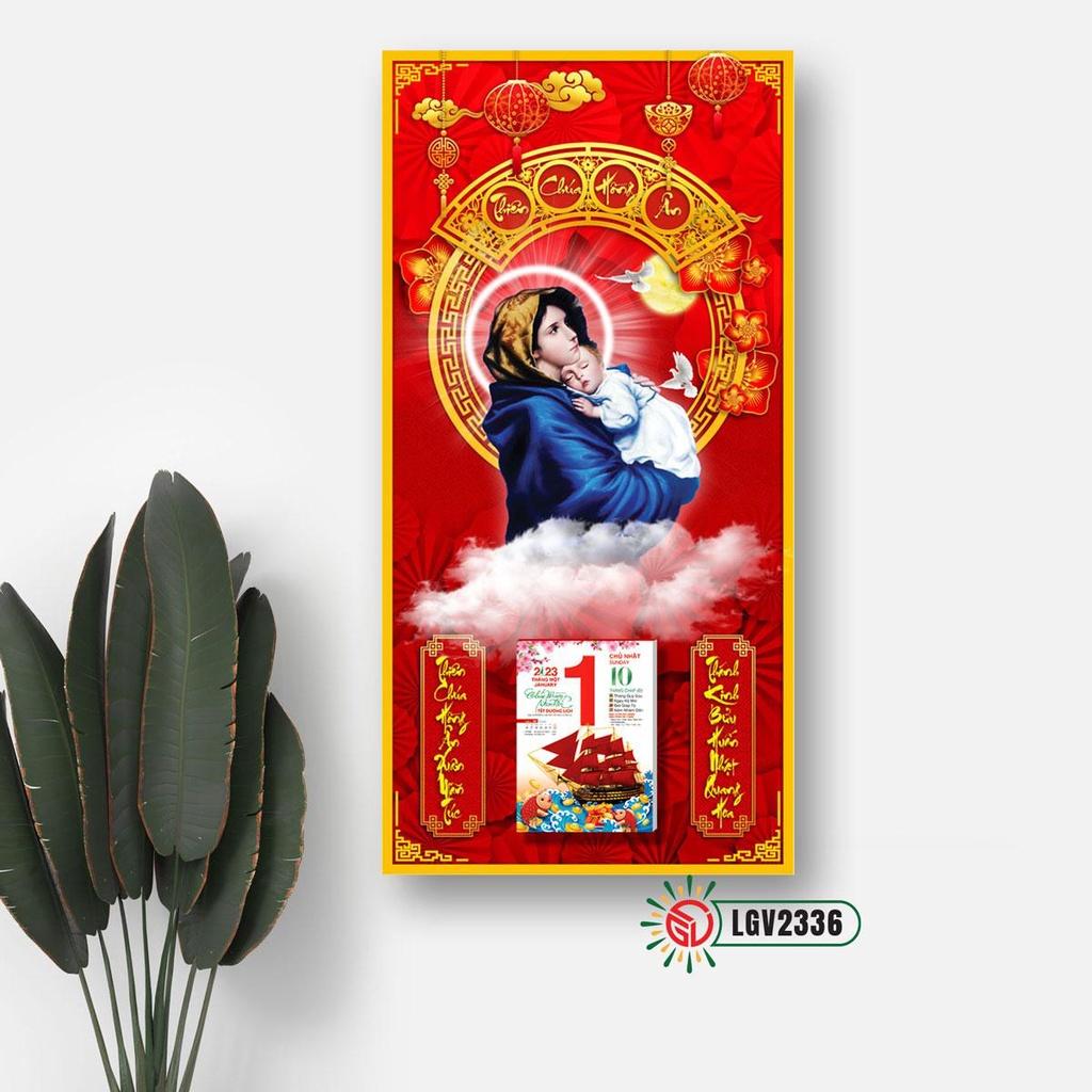 Lịch gỗ Công giáo Mẹ Maria Bồng Chúa Giêsu IMWI GIMIVINA LGV2336 - Mẫu mới