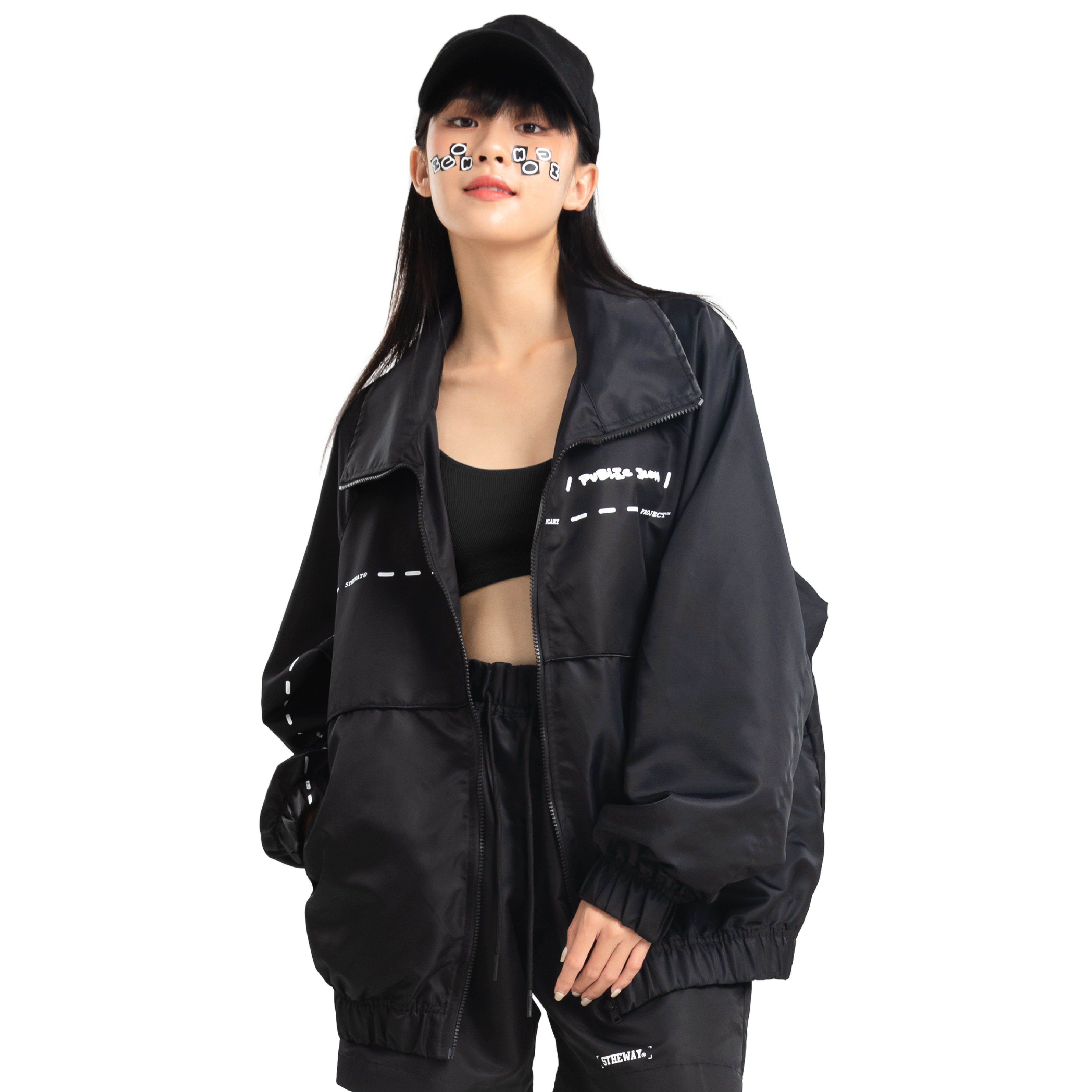 5THEWAY /street vocabulary/ COURT JACKET - BLACK aka Áo Khoác Dù Có Cổ