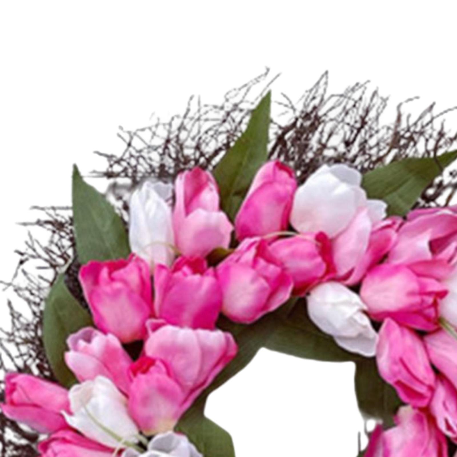 Pink Artificial Flower Wreath Front Door