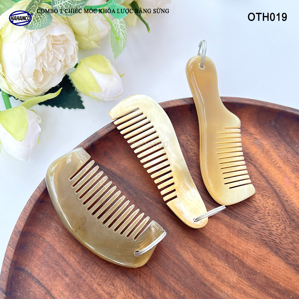 Combo 3 Móc treo chìa khóa / Chiếc lược mini bằng sừng trâu (OTH019) Nhỏ gọn - Tiện lợi