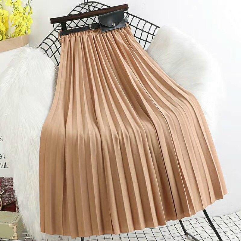 Chân váy xếp ly kèm đai túi da QC