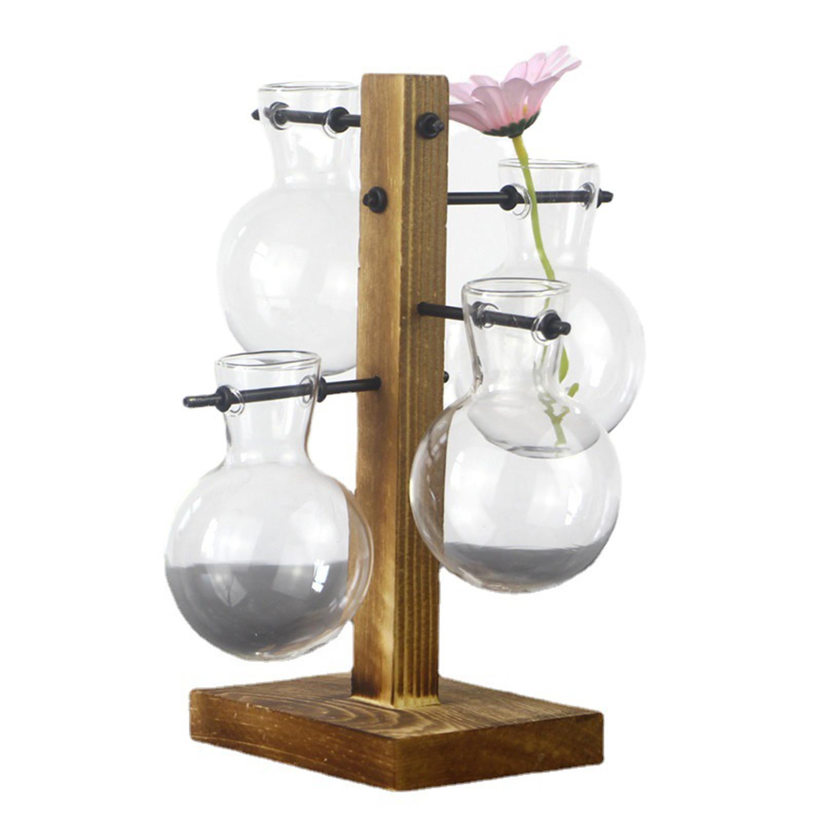 2- Test Tube Flower Bud Vase With Wooden Stand for Plants Home