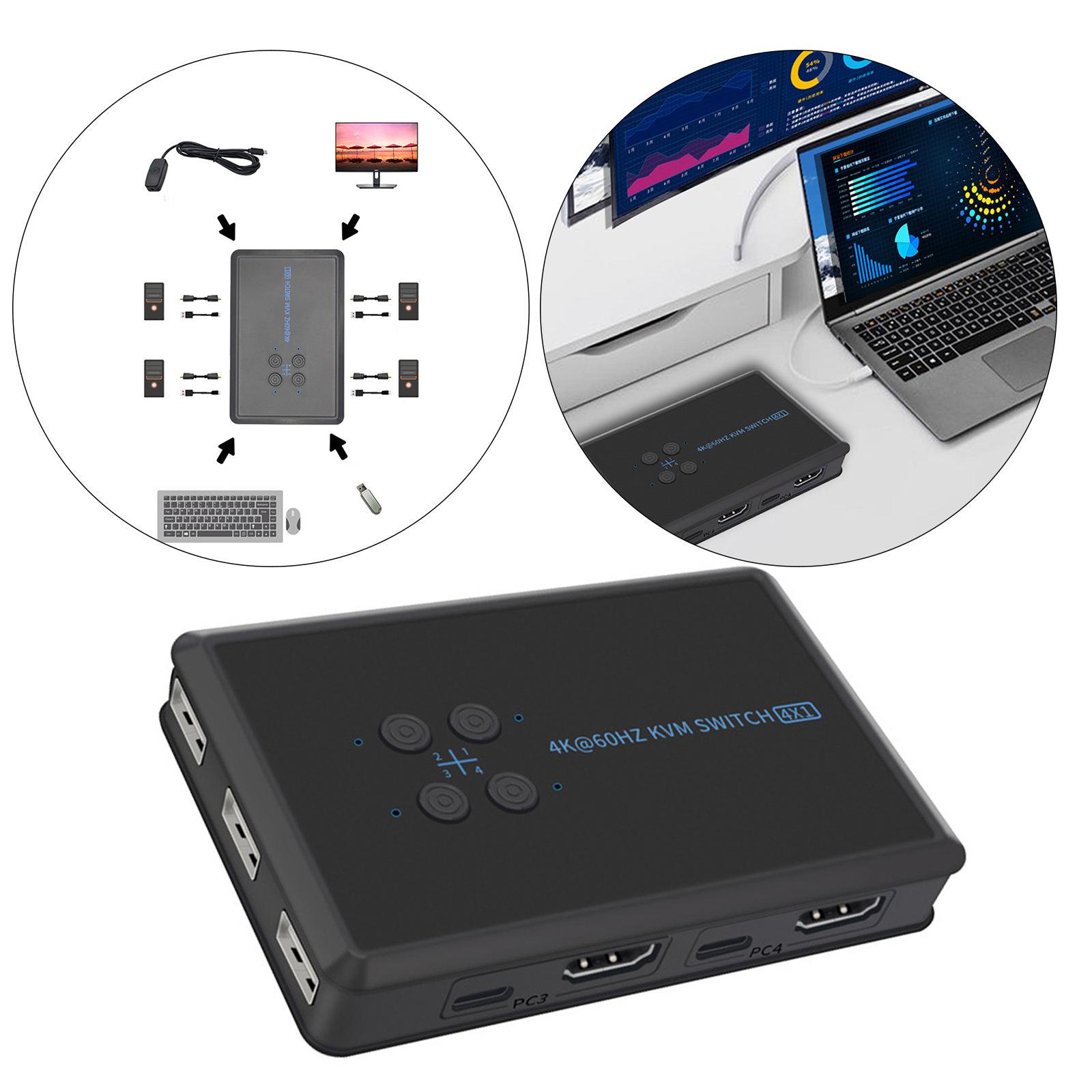 USB 2.0 KVM Switch 4 Port with USB Cable for Mouse Keyboard Monitor Sharing