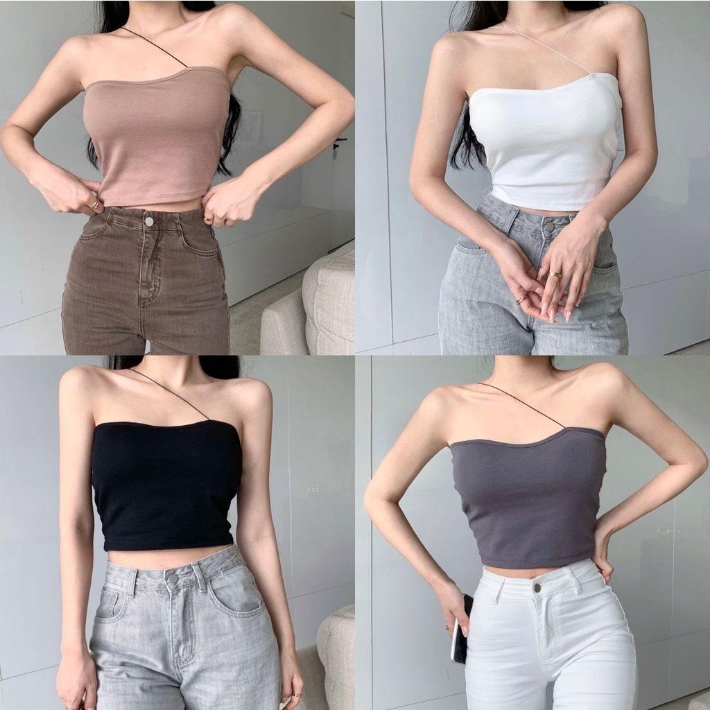 Áo croptop dây chéo sexy hàng Quảng Châu, Áo quây ngang có mút ngực chất thun ống cao cấp M22