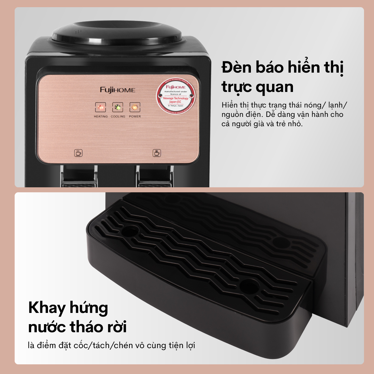 Cây nước nóng lạnh để bàn mini FUJIHOME, máy nước uống nóng lạnh mini tiết kiệm điện - Hàng chính hãng