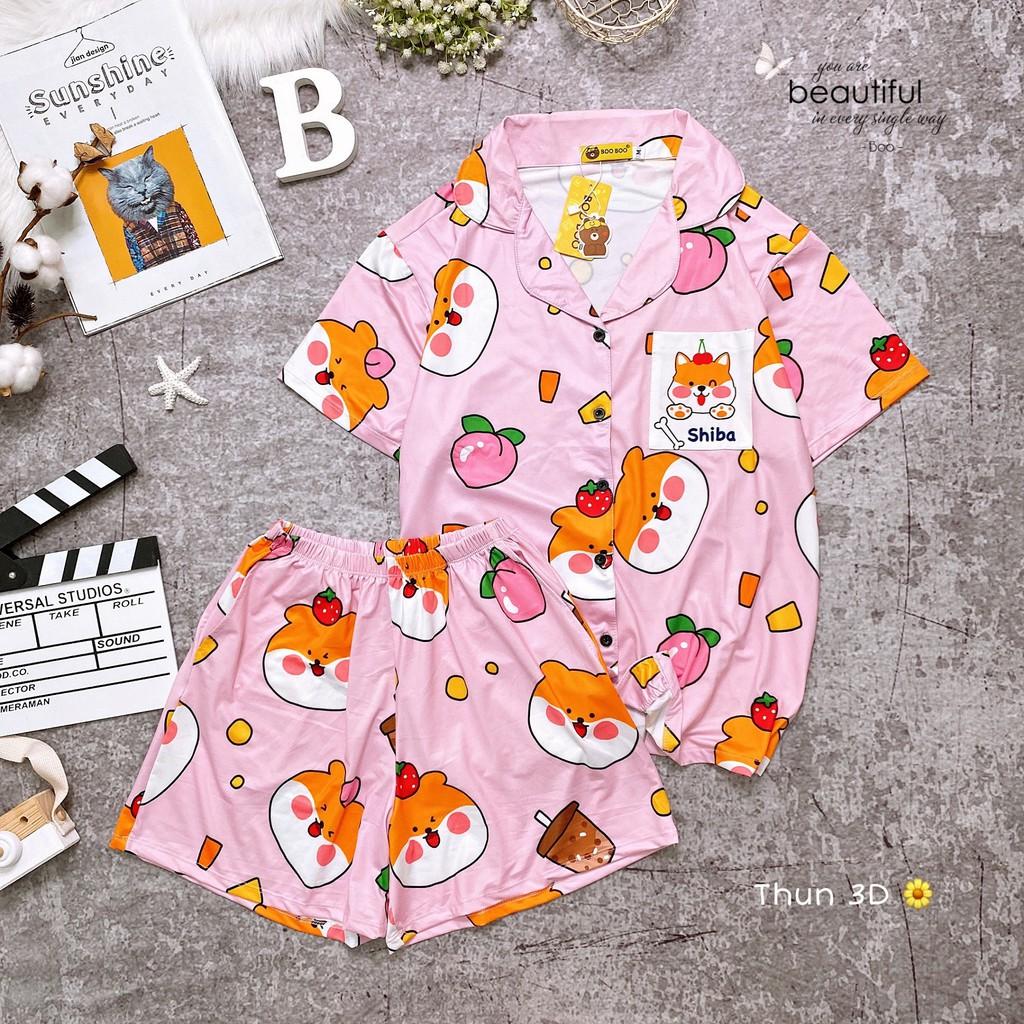 Đồ Ngủ Thun lạnh 3D cổ Pijama (form dưới 65kg)