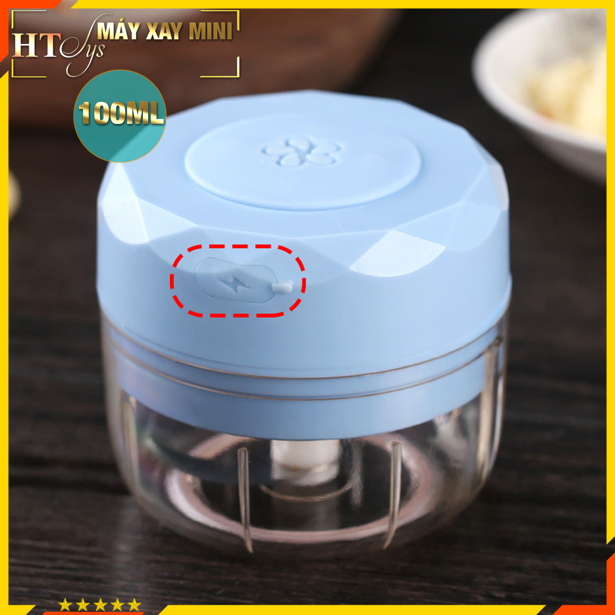 Máy xay mini HT SYS - Sạc Điện - Máy Xay Hành, Tỏi, Rau Củ ,Thịt Dung Tích 250ml  / 100ml- Giao màu ngẫu nhiên - Hàng Nhập Khẩu