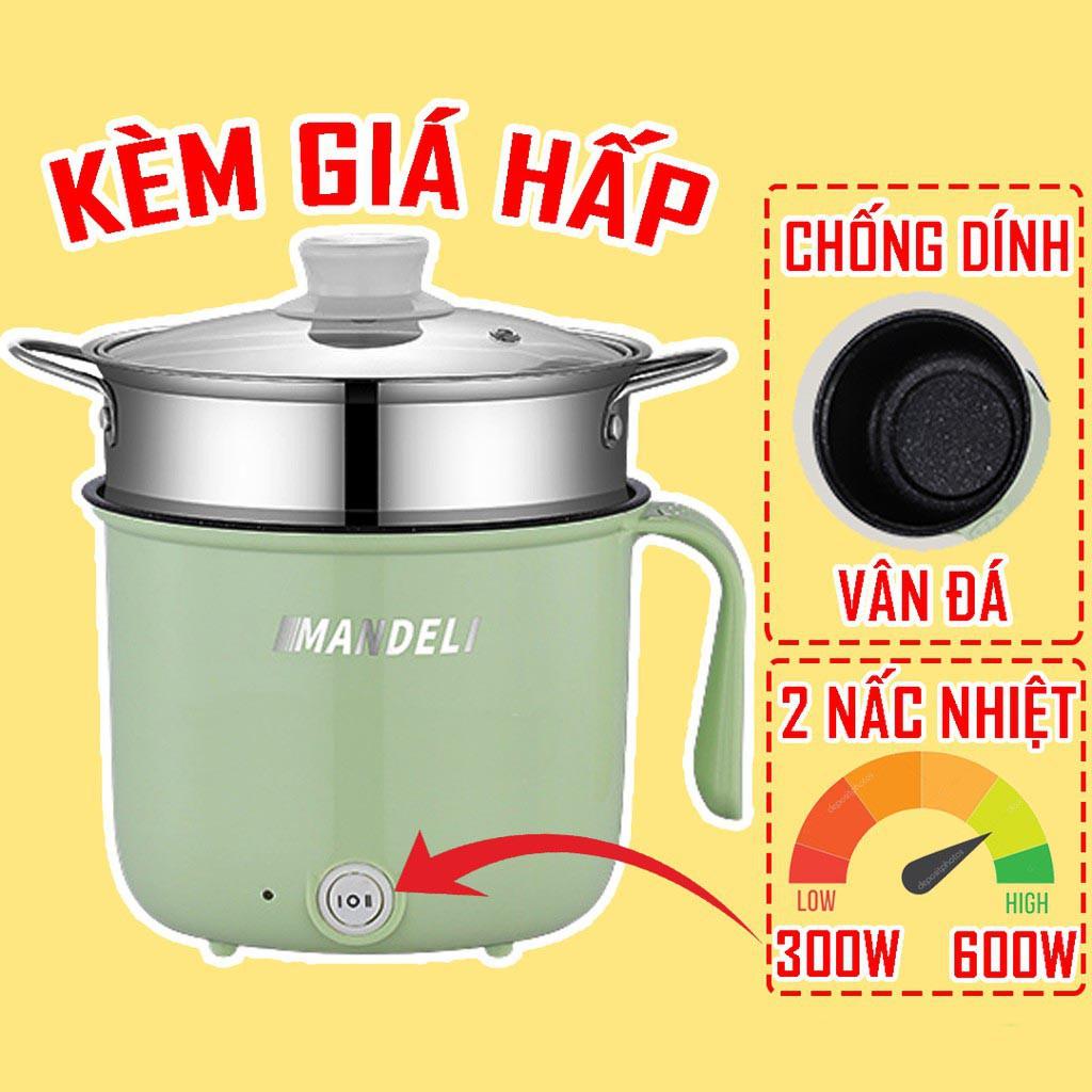 Ca Nấu Mì, Nấu Cơm Đa Năng Có Tay Cầm 1,8L - Nồi Lẩu Điện Mini Kèm Giá Hấp INOX