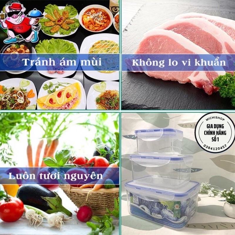 Bộ 3 Hộp Nhựa Chữ Nhật Bảo Quản Thực Phẩm, Đựng Thức Ăn Nhựa Việt Nhật An Toàn 4 Khóa Chắc Chắc, Sử Dụng Được Lò Vi Sóng