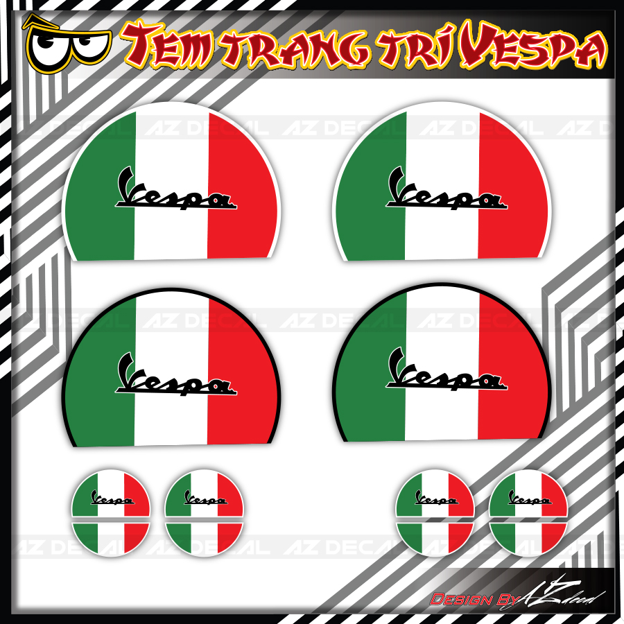 Tem Xe Vespa Sprint/Primavera/GTS/LX Cờ Italia | VP18 | Tem Rời Cho Dòng Xe Vespa, Decal PVC Chống Nước, Dễ Dán