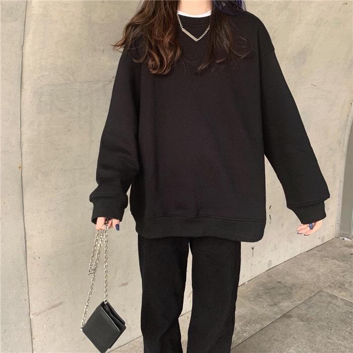 Áo Sweater Cổ Tròn Dài Tay Nữ Nam Unisex Chất Vải Nỉ Poly Trơn, Áo thun nữ tay dài Áo hoodie nam nữ mặc / áo sweater nam nữ mặc in chữ hàn, in cờ hàn quốc / áo khoác