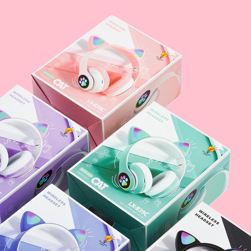 Đèn Flash LED Mèo Tai Tai Nghe Bluetooth Bé Gái Âm Nhạc Không Dây Bảo Hiểm Thẻ TF Tai Nghe Gaming Chụp Tai Kèm Mic Tai Nghe Điện Thoại quà Tặng