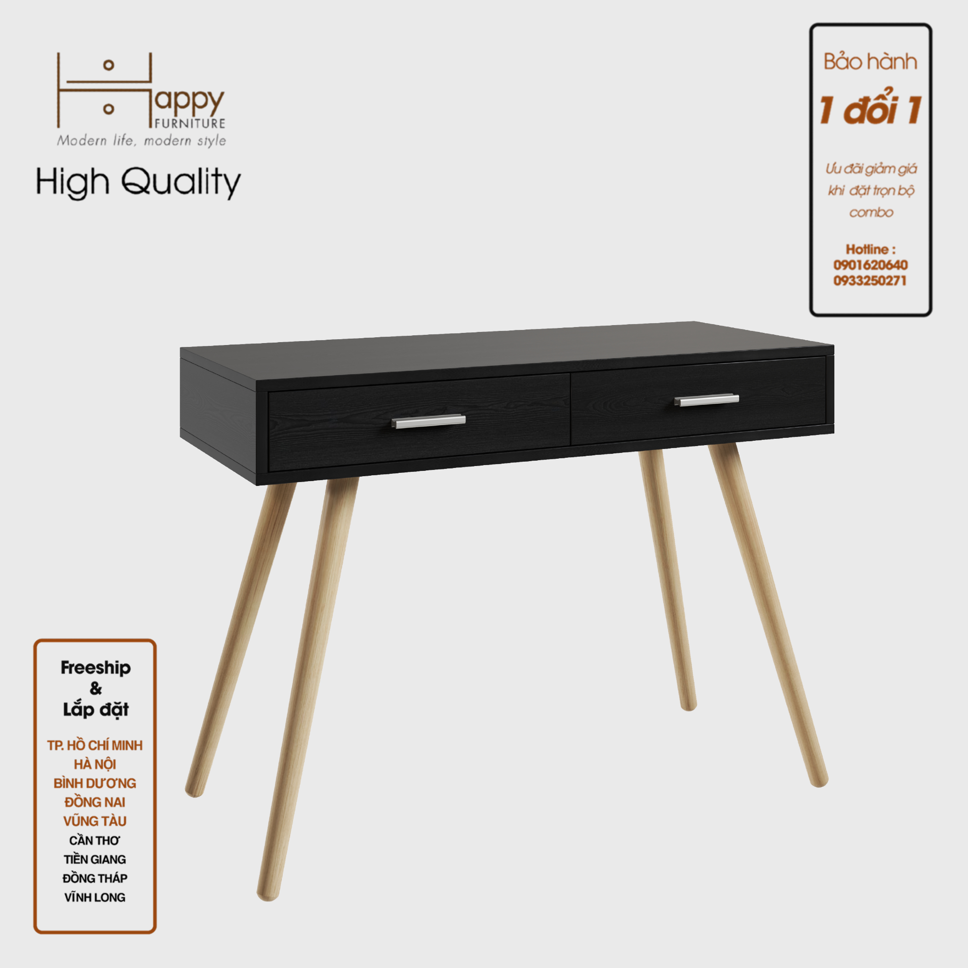 [Happy Home Furniture] OSRI, Bàn trang điểm 2 ngăn kéo - chân gỗ chéo ,  100cm x 45cm x 75cm ( DxRxC), BAN_004