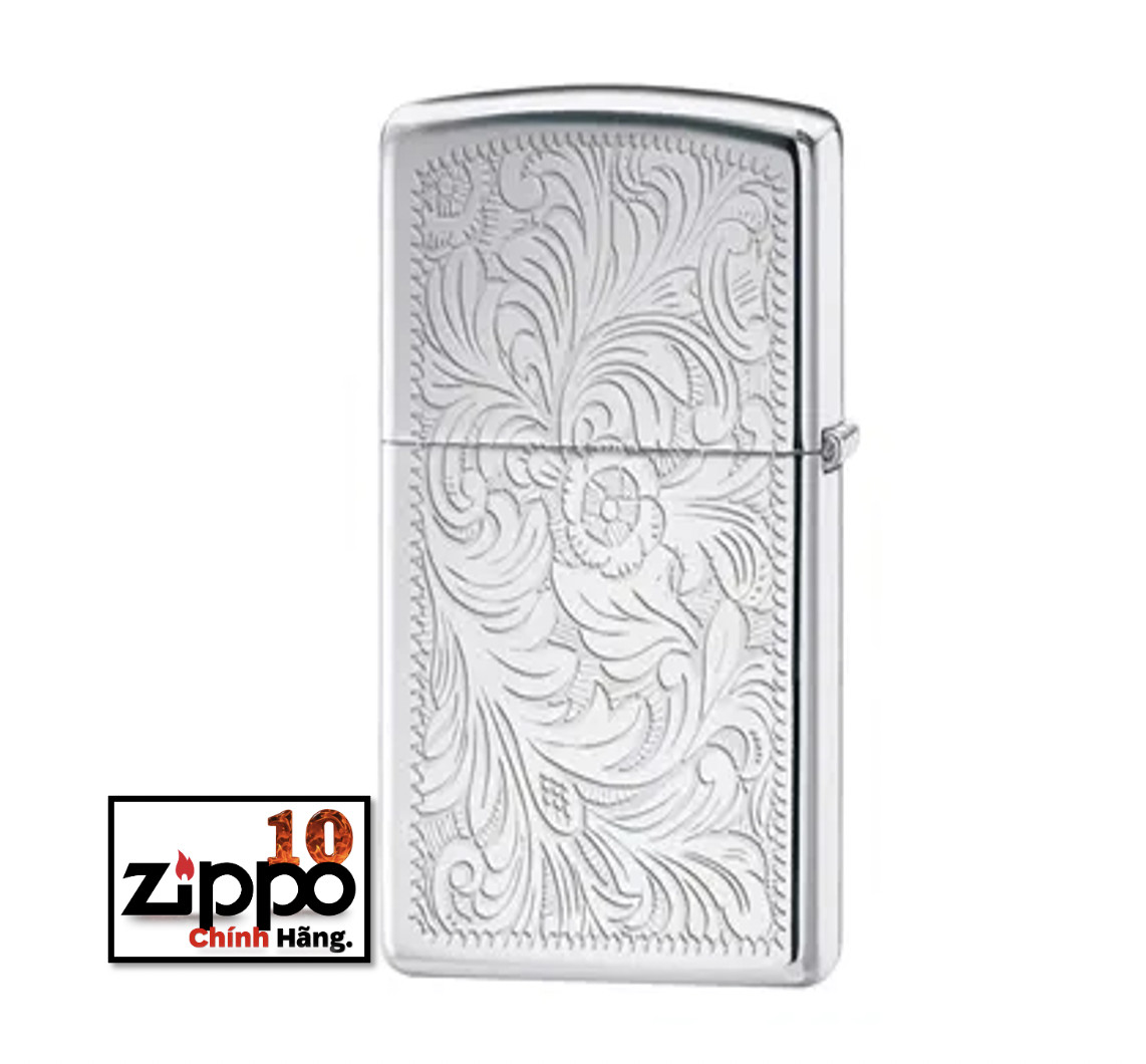 Bật lửa Zippo Slim 1652 Chrome Venetian - Chính hãng 100%