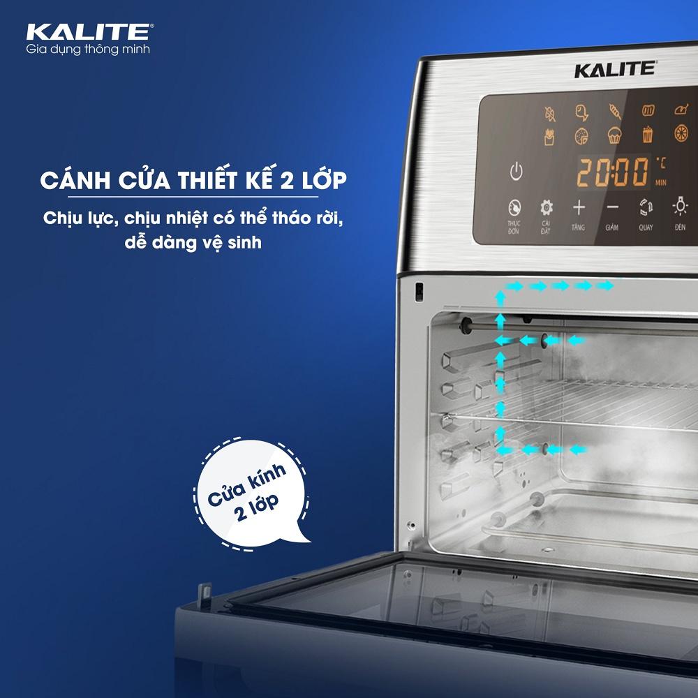 Nồi chiên không dầu Kalite KL 1500, dung tích 15L, công suất 1700W, dải nhiệt 40-200 độ, bộ phụ kiện xiên quay, giỏ lồng quay đa dạng, setup sẵn 10 chức năng nấu, hàng chính hãng