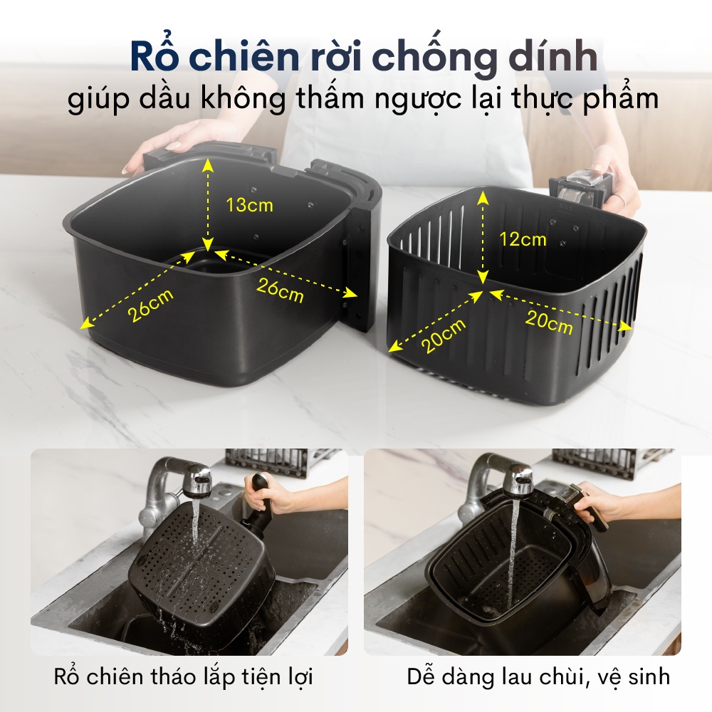 Nồi chiên không dầu 7.5 Lít -12 Lít nhập khẩu FujiE, tự ngắt chống dính cao cấp- Hàng chính hãng