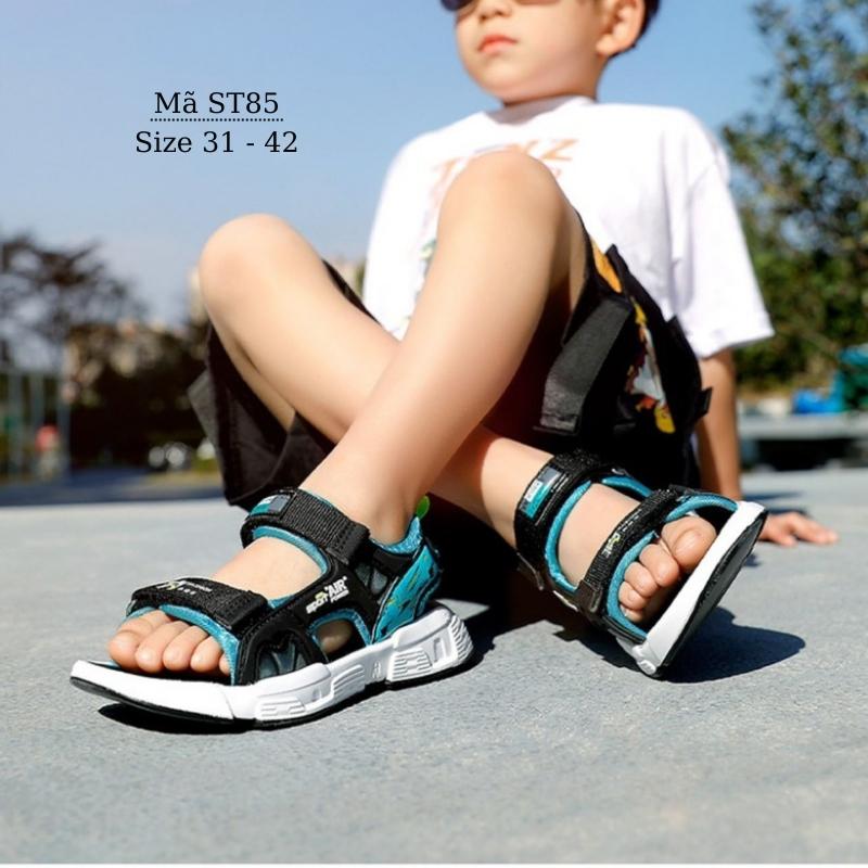 Sandal bé trai Nhím Shop xanh đen chất liệu dù cao cấp êm chân đế su nhẹ chống trơn trượt dép quai hậu dán 2 chiều cho trẻ em học sinh nam chân dày bụ thon dài 6 - 15 tuổi ST85