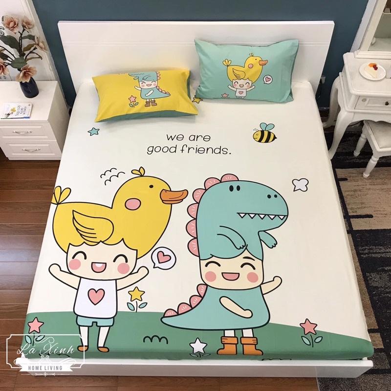 Bộ Ga Gối 3 Món Cotton 100% Hàng Nhập Khẩu Cao Cấp Mẫu Khủng Long Cho Bé Trai
