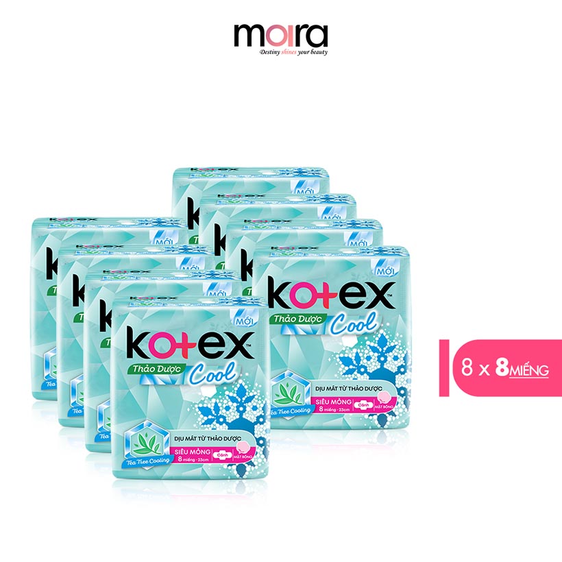 Combo 8 Gói BVS Kotex Thảo dược Cool dịu mát SMC 23cm (8 miếng/gói)