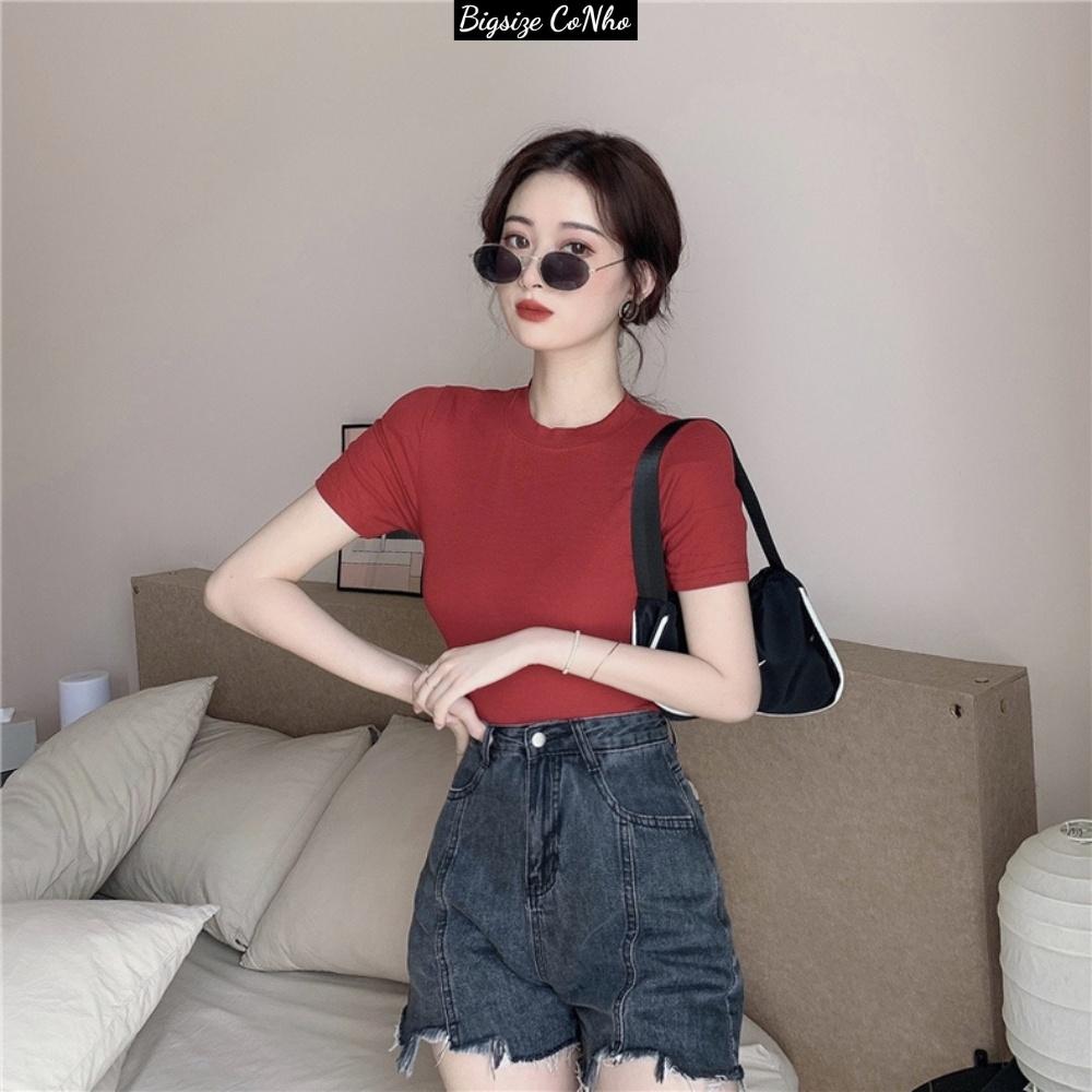 Áo thun bigsize nữ basic tay ngắn cổ tròn chất gân tăm co giãn phom rộng 60-92kg G102 - Xanh cốm