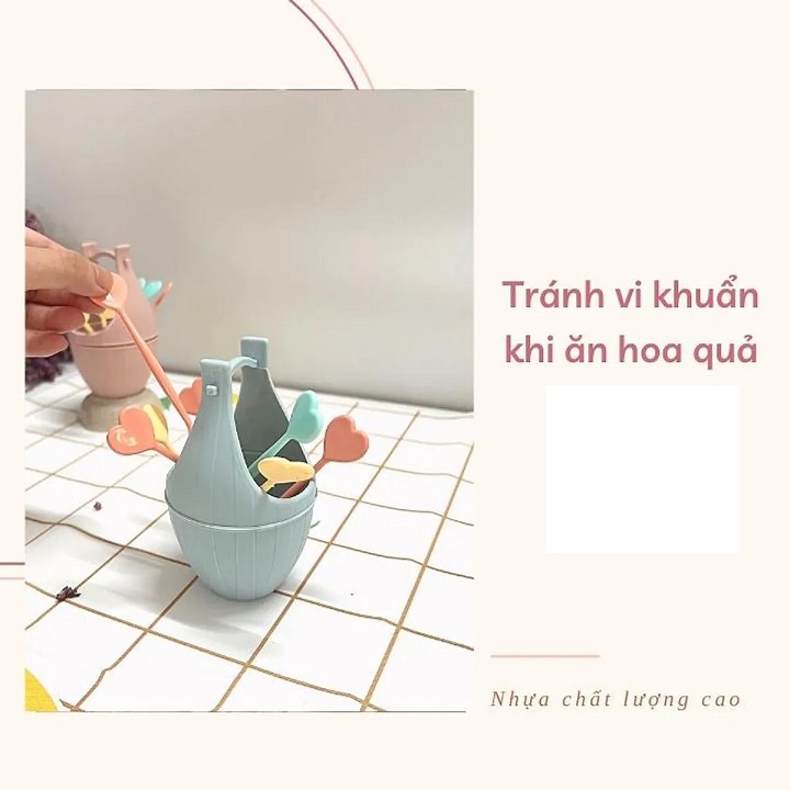 Hộp 10 Nĩa Nhựa Ghim Hoa Quả , Đồ Ăn Sạch Sẽ , Tiện Dụng