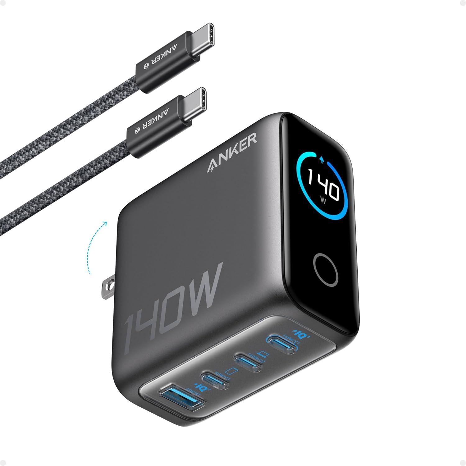 Củ sạc Anker Zolo 3C1A 140W (with USB-C Cable) Xám đen (Dark Gray) B2697 - Hàng Chính Hãng