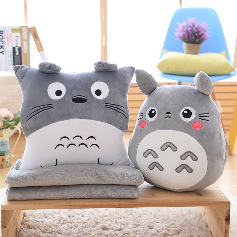 Totoro Gối Nhung Đa Chức Năng 3 Trong 1 Ném Gối Totoro Tay Ấm Áp Vỏ Gối Cho Bé Trẻ Em Chăn Nhồi Bông Anime Hình đồ Chơi