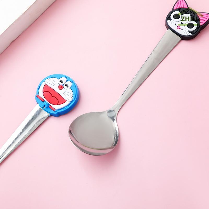 Muỗng Uống Cà Phê Bằng Thép Không Gỉ Với Tay Cầm Silicone Kiểu Dáng Hoạt Hình Xinh Xắn