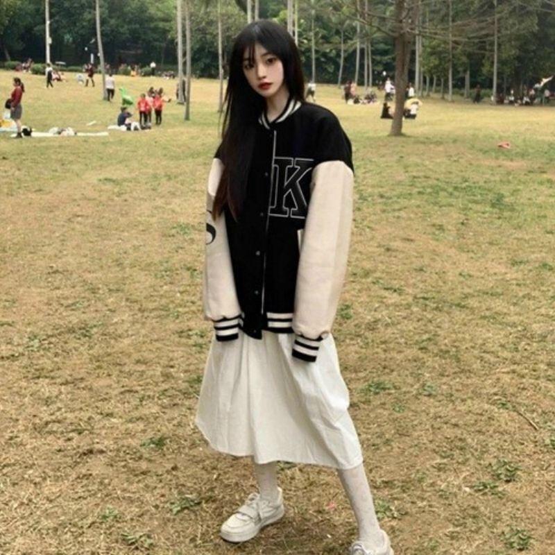 Áo bomber jacket dù 2 lớp khoác nữ nam unisex gió cúc bấm form rộng local brand ulzzang phong cách hàn quốc đep CHỮ K