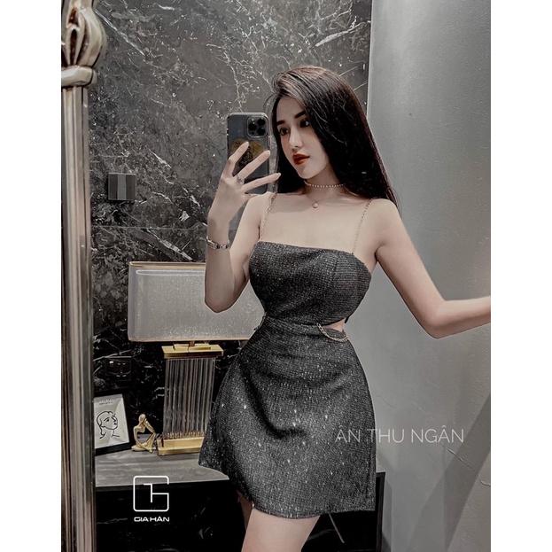 Set bộ Váy nữ 2 dây chất nhũ hở khoét eo cúp ngực dáng ngắn ôm body kiểu sexy đi tiệc cưới