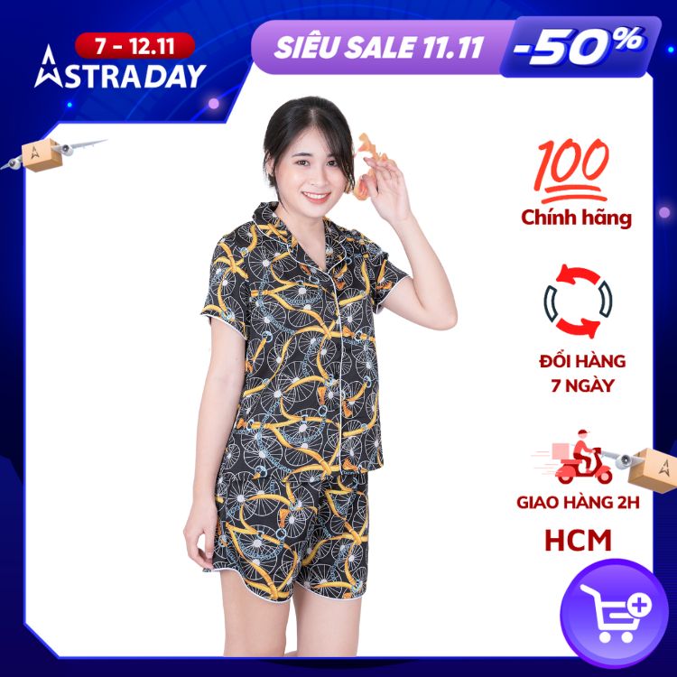 Bộ Đồ Pijama Nữ, Đồ Bộ Mặc Nhà Quần Đùi Tay Cộc VILADY B153 - Lụa Pháp (Lụa Latin) Cao Cấp, Thoáng Mát, Sang Trọng