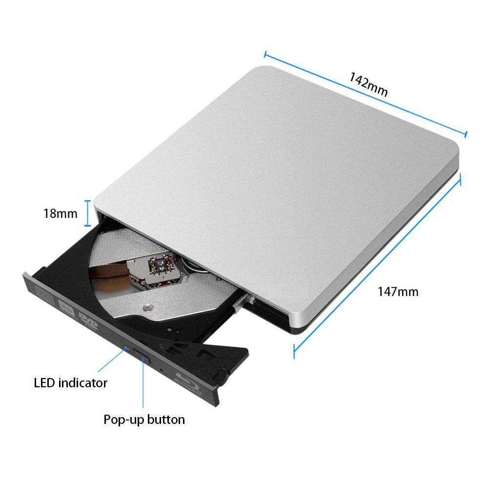 USB3.0 External Blu-Ray Drive External DVD Recorder BD-RE CD/DVD RW Writer Portable Blu-Ray Burner Plug and Play for PC