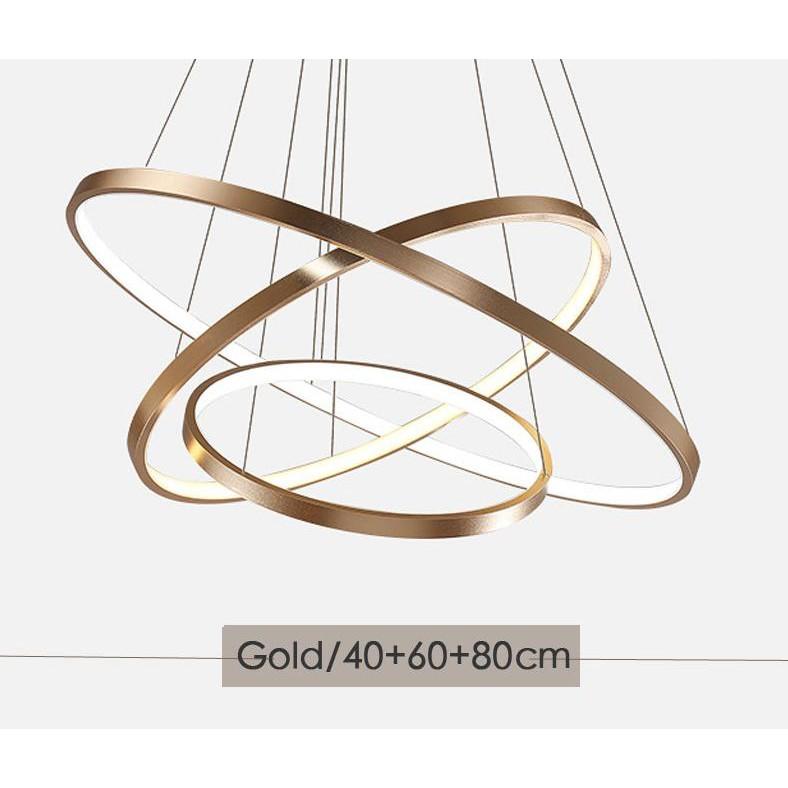 Đèn Thả Trần Không Gian Led Viền Vàng TBD800 Hình Tròn 3 Vòng Viền Vàng 40x60x80 - 3 Chế Độ Ánh Sáng - Đi