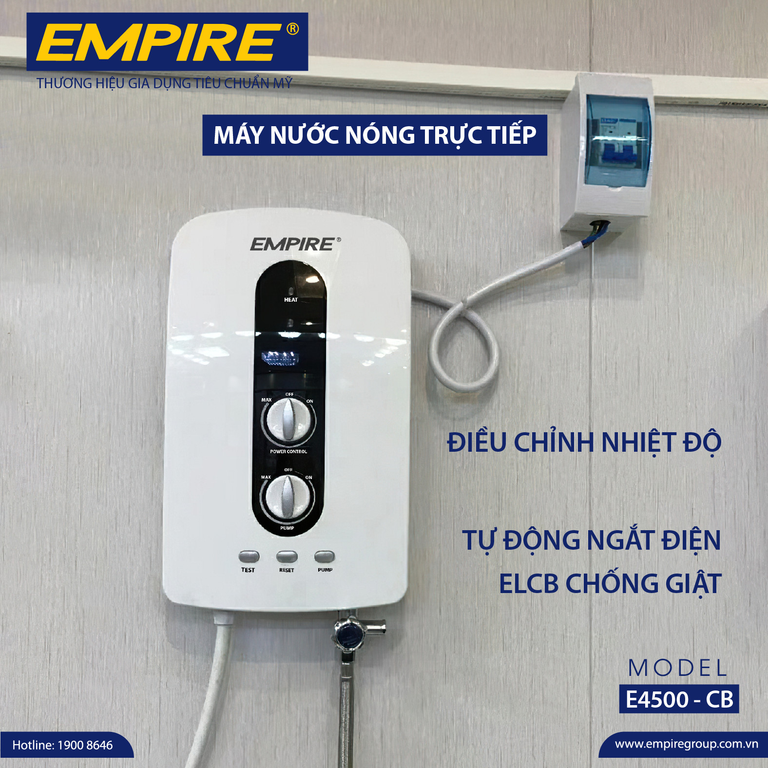 Máy nước nóng trực tiếp EMPIRE- HÀNG CHÍNH HÃNG.