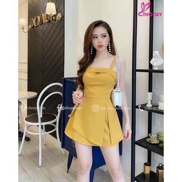 Set áo 2 dây có mút ngực kèm chân váy có lót trong siêu xinh, Chất umi mềm mịn thoáng mát