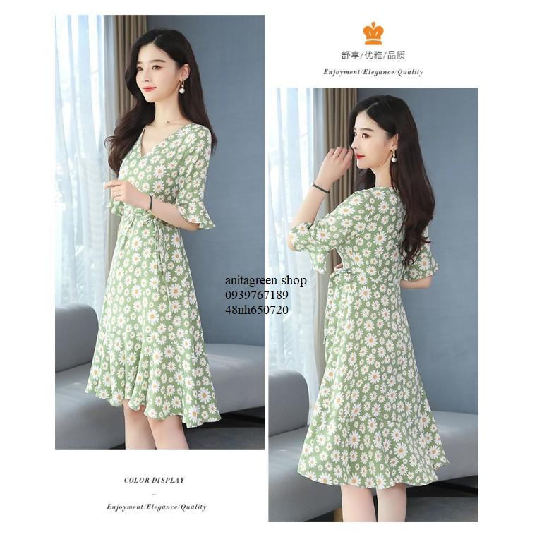Tk650720-ĐẦM XÒE HOA CÚC THẮT EO
