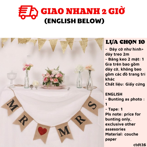 Bộ dây cờ trang trí Bride To Be Bunting ctdt36