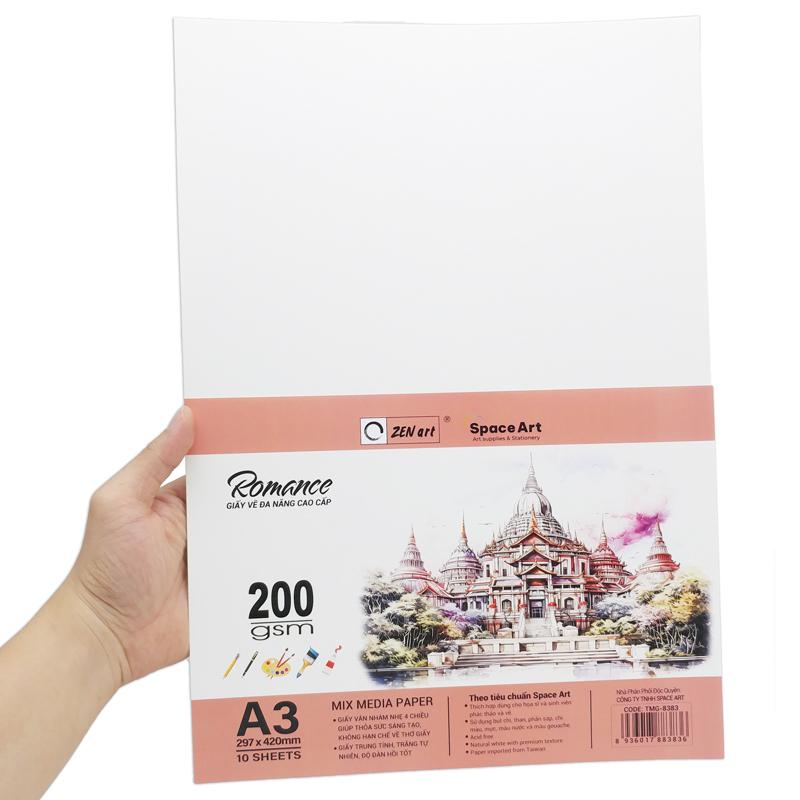 Giấy Vẽ Đa Năng Romance - A3 200gsm - Mix Media Paper - Zen Art TMG 8383 (10 Tờ)