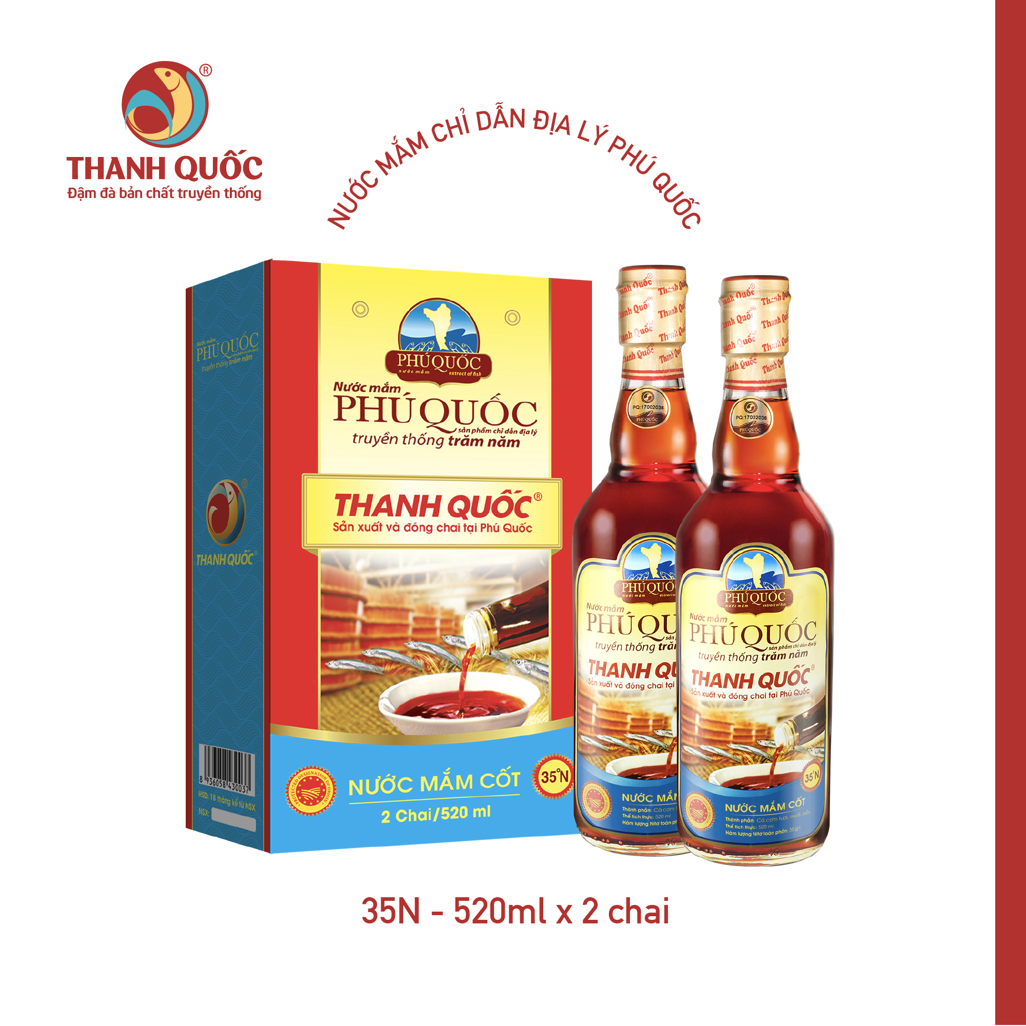 Nước Mắm Chỉ Dẫn Địa Lý Phú Quốc - Thanh Quốc 35N - 520ml x 2 chai