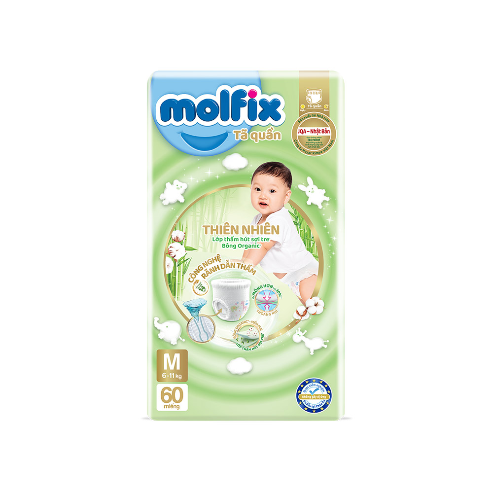 Tã/bỉm quần Molfix Thiên nhiên Super Jumbo M (6kg - 11kg) - Gói 60 miếng