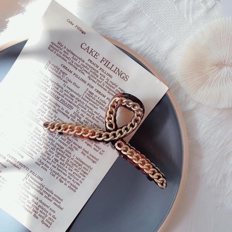 Kẹp tóc viền xích cao cấp-kẹp dài thanh lịch vintage Bisou.accessories