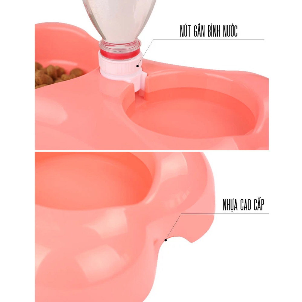 Bát Đôi Hình Khúc Xương Kèm Bình Nước Tự Động Cho Chó Mèo