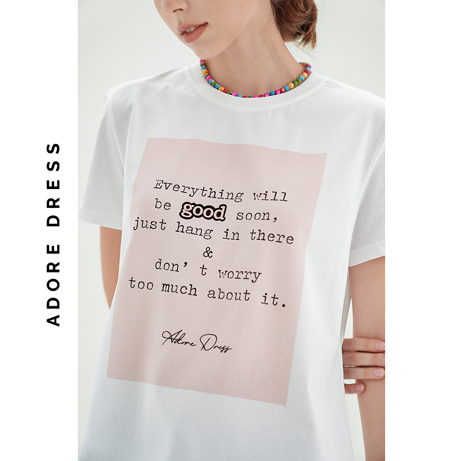 Áo phông graphic T-shirts cotton trắng graphic design good soon 311TS2008 ADORE DRESS